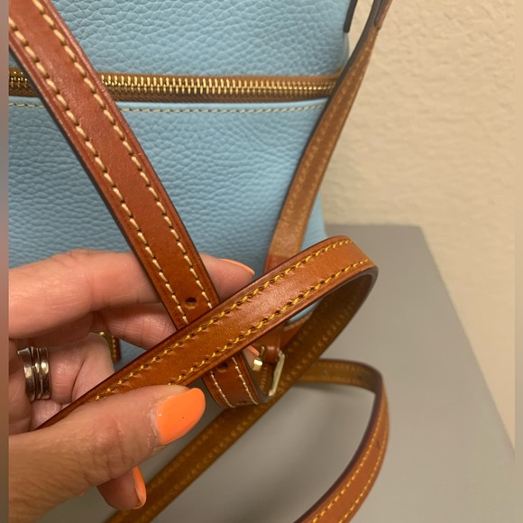 Dooney & Bourke Blue Pebbled Leather with Brown Trim - Picture 2 of 16